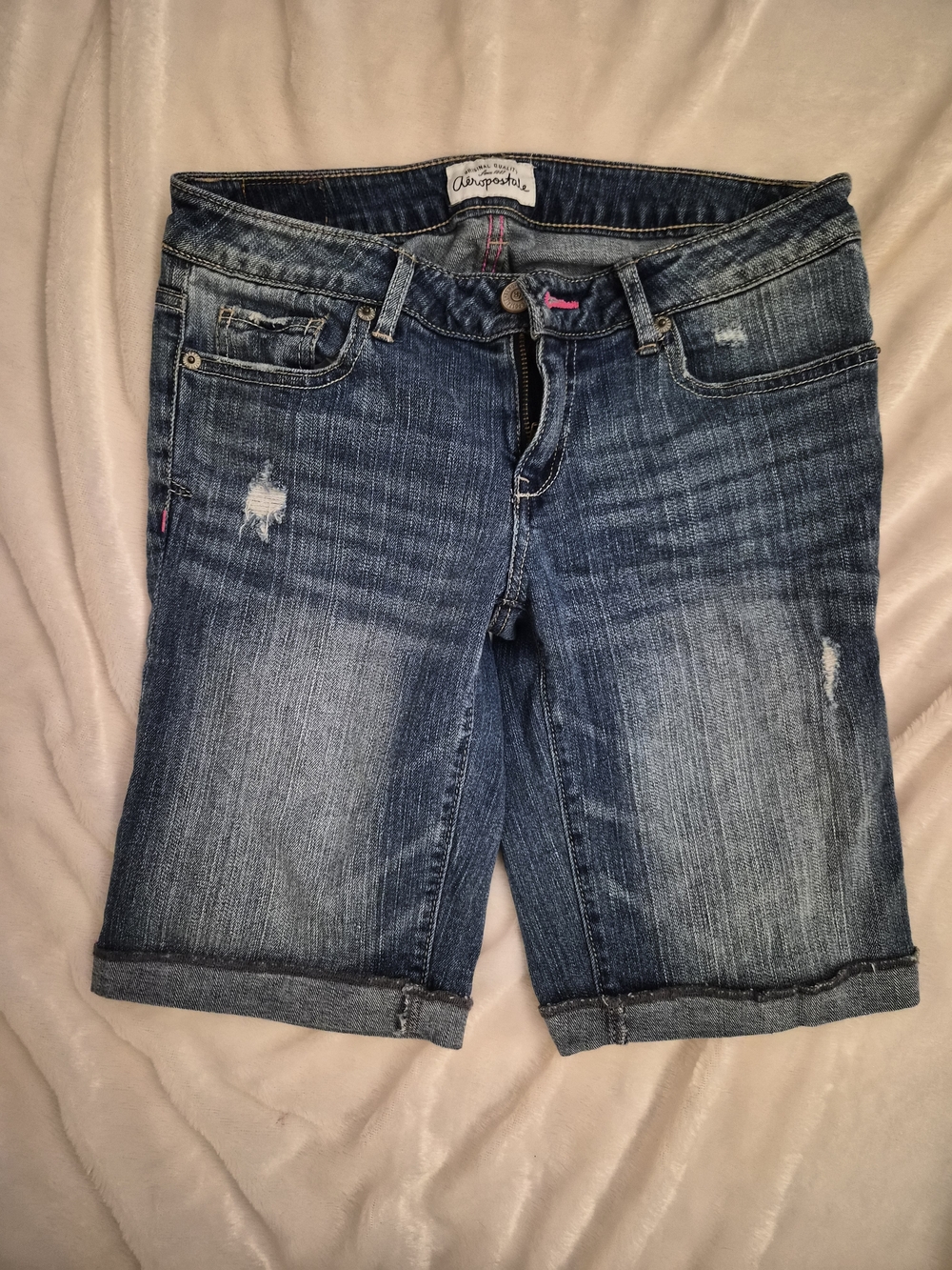 Y2K Aeropostale Denim Shorts 3/4 Low Rise Distressed Cuffed